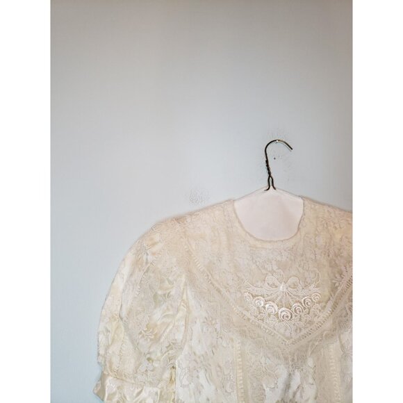 Vtg Jessica McClintock Gunne Sax Girls 10 Prairie Dress Cottagecore White Lace - Picture 4 of 5